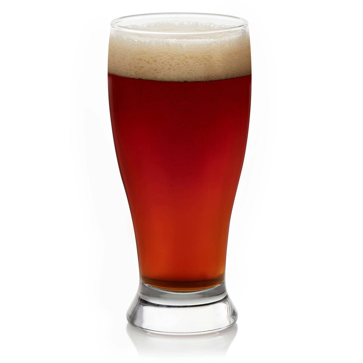 19 oz Pub Glass filled with red amber ale beer, ideal for craft beer, pilsner, lager, or wheat beer.