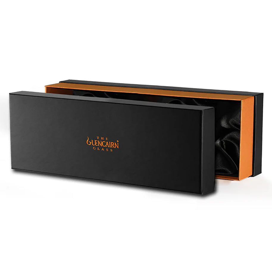 Six glass Glencairn Gift Box.  Black and orange box with 'The Glencairn Glass' logo on a white background