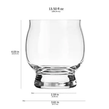 Clear whiskey glass with a modern curved shape, designed for comfort in hand and enhancing the sipping experience